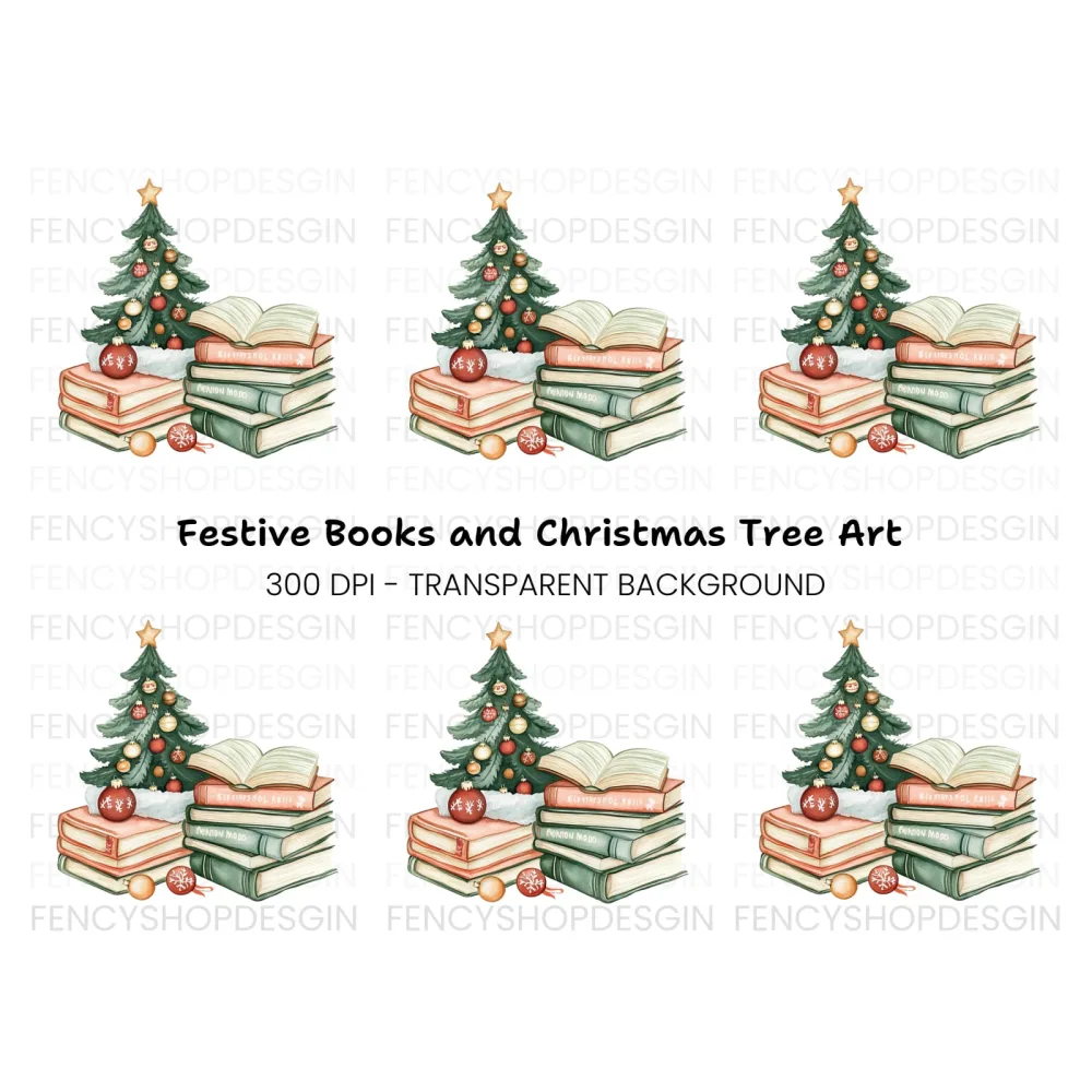 Christmas Tree and Books Clipart Bundle