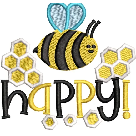 Happy Honey Bee Embroidery Design