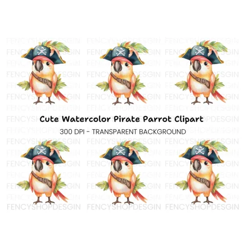 Cute Pirate Parrot Clipart Bundle