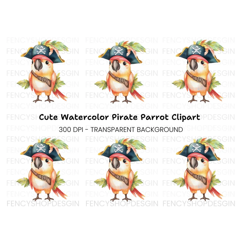 Cute Pirate Parrot Clipart Bundle