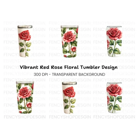 Red Rose Tumbler Clipart Bundle