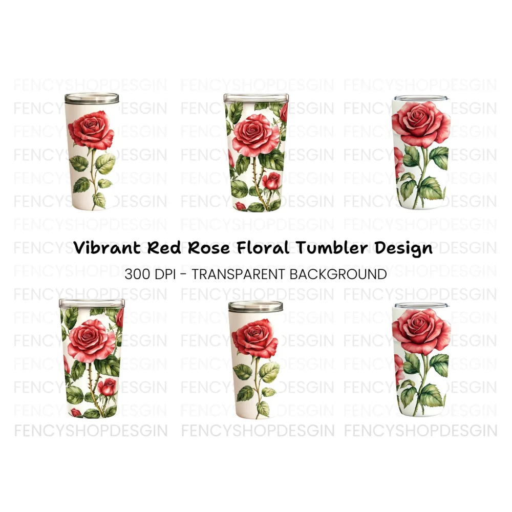 Red Rose Tumbler Clipart Bundle