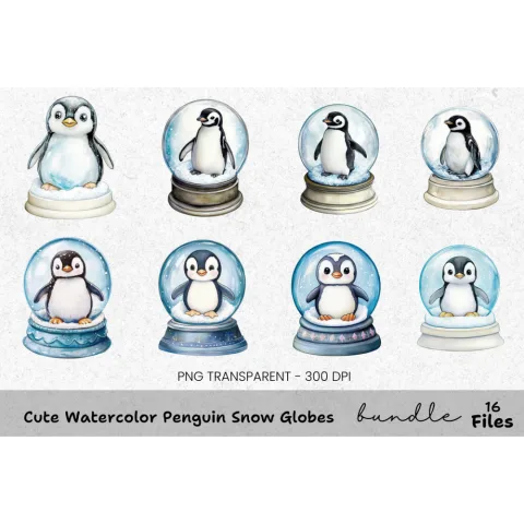 Cute Penguin Snow Globes Clipart Bundle