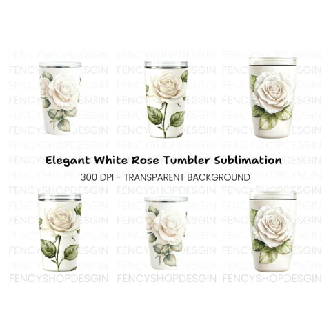 White Rose Tumbler Clipart Bundle