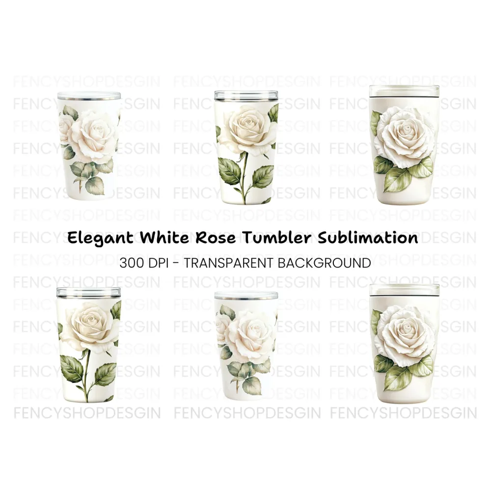 White Rose Tumbler Clipart Bundle