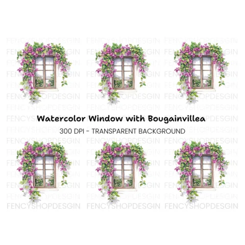 Window with Bougainvillea Clipart Bundle