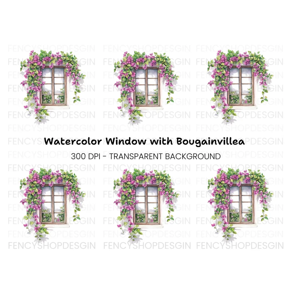 Window with Bougainvillea Clipart Bundle