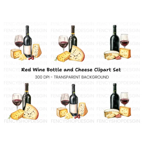Wine and Cheese Pairing Clipart Bundle