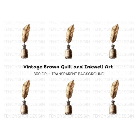 Vintage Feather Quill and Inkwell Clipart Bundle