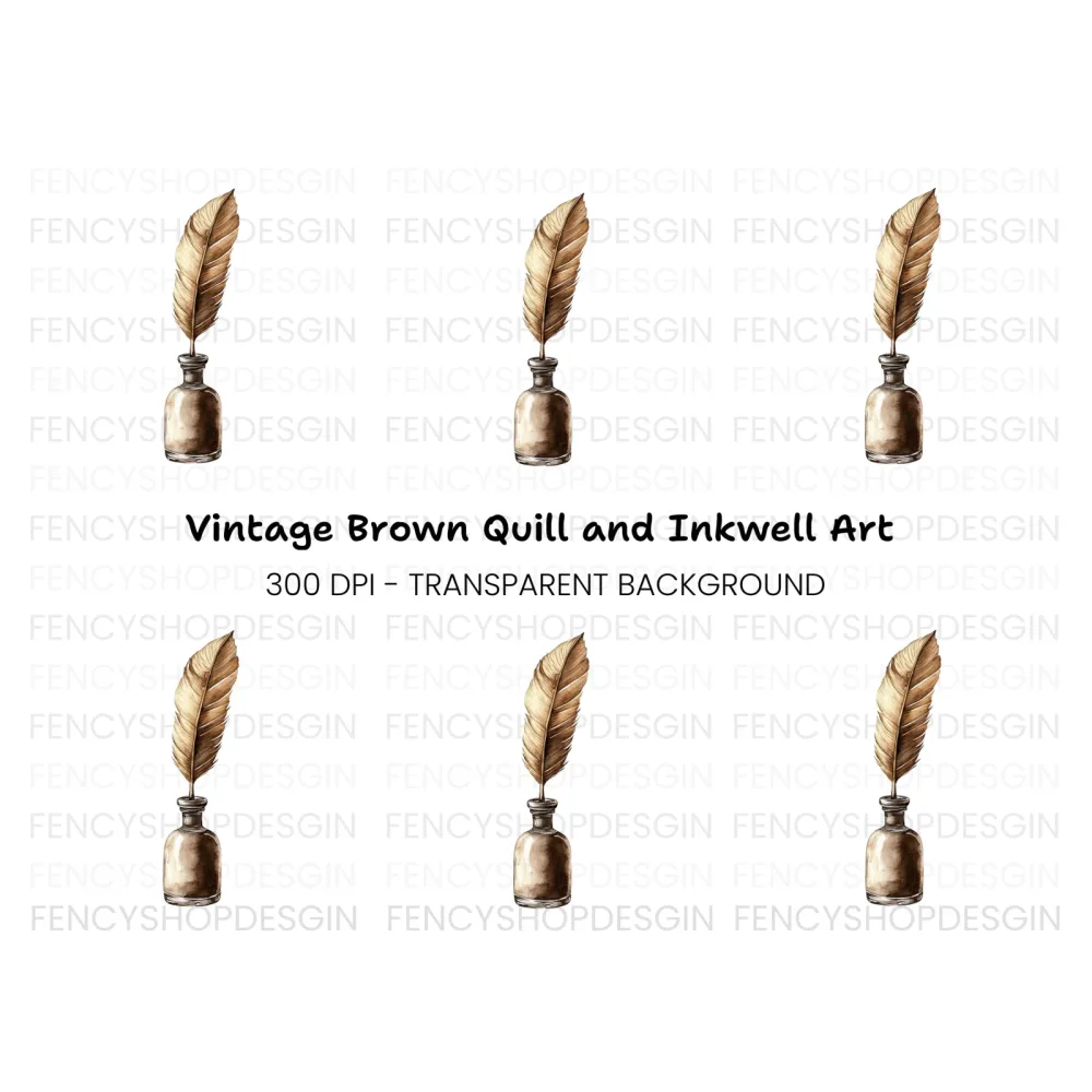 Vintage Feather Quill and Inkwell Clipart Bundle
