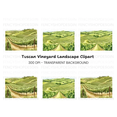 Tuscan Vineyard Landscape Clipart Bundle