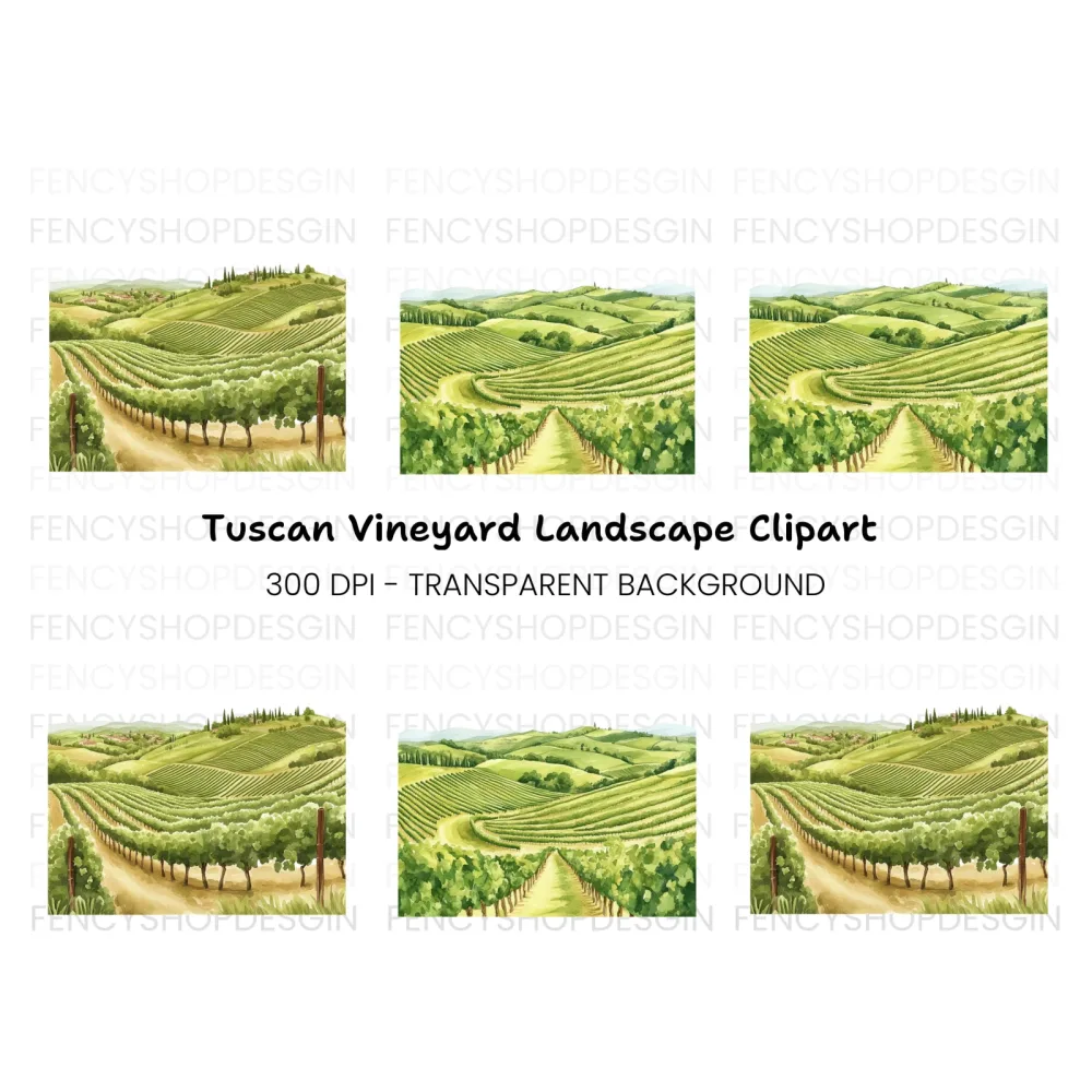 Tuscan Vineyard Landscape Clipart Bundle