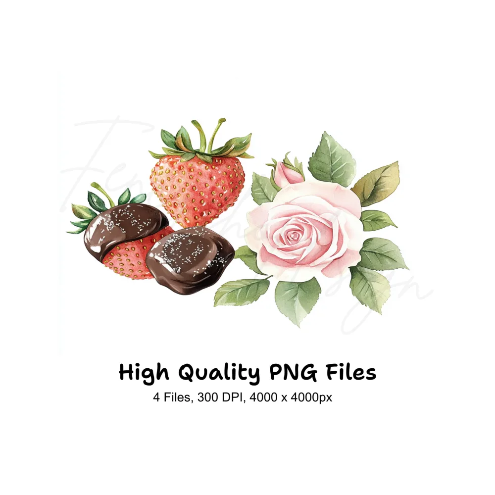 Strawberries Chocolate Roses Clipart Bundle