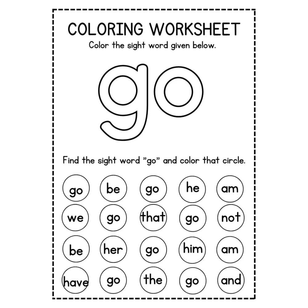 Sight Word Coloring Worksheets