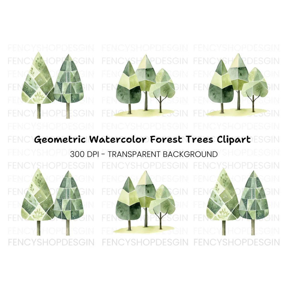 Abstract Forest Trees Clipart Bundle