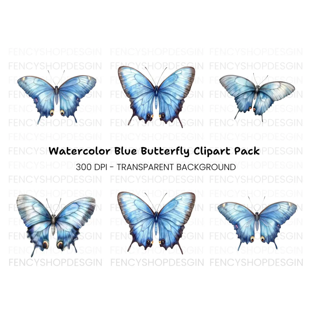Blue Butterfly Clipart Bundle