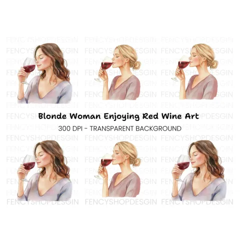 Women Savoring Red Wine Clipart Bundle