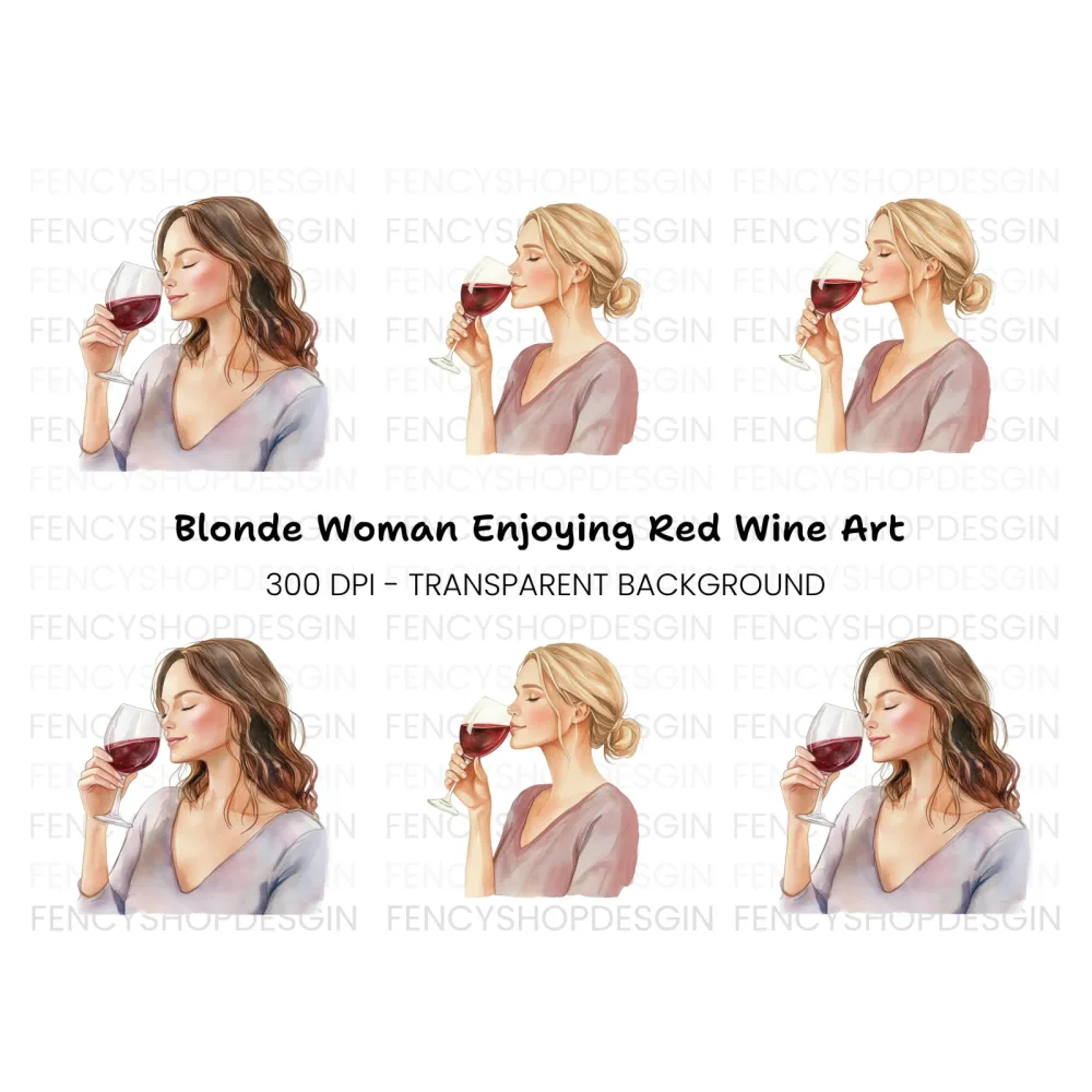 Women Savoring Red Wine Clipart Bundle