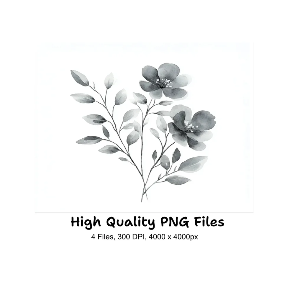 Monochrome Floral Clipart Bundle