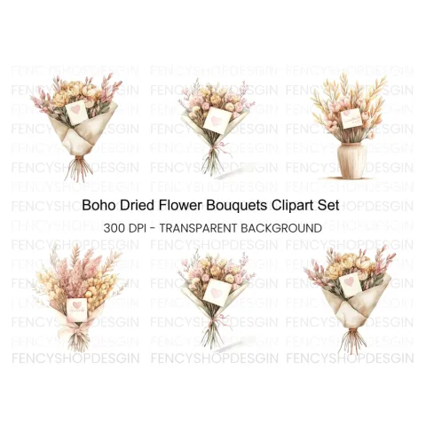 Boho Floral Bouquets Clipart Bundle