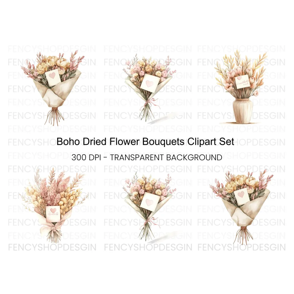 Boho Floral Bouquets Clipart Bundle