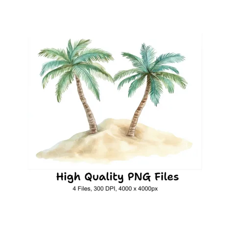 Tropical Palm Tree Island Clipart Bundle