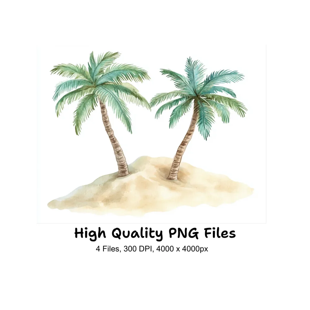 Tropical Palm Tree Island Clipart Bundle