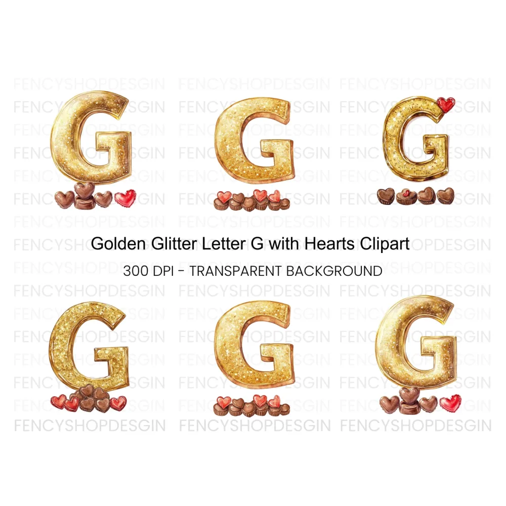Golden Glitter Letter with Chocolates Clipart Bundle