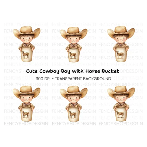 Cute Cowboy Kid with Horse Clipart Bundle