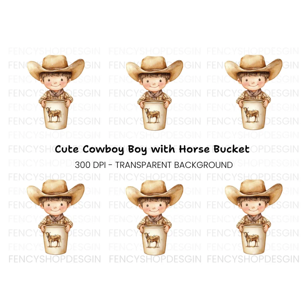 Cute Cowboy Kid with Horse Clipart Bundle
