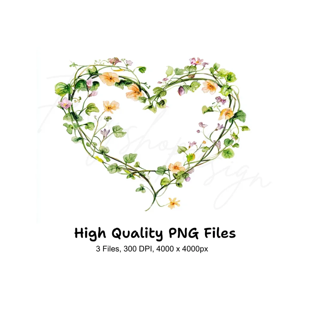Floral Heart Wreaths Clipart Bundle
