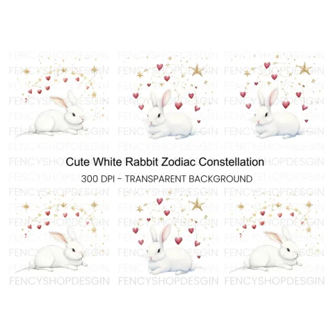 Cute Bunny with Star and Heart Clipart Bundle