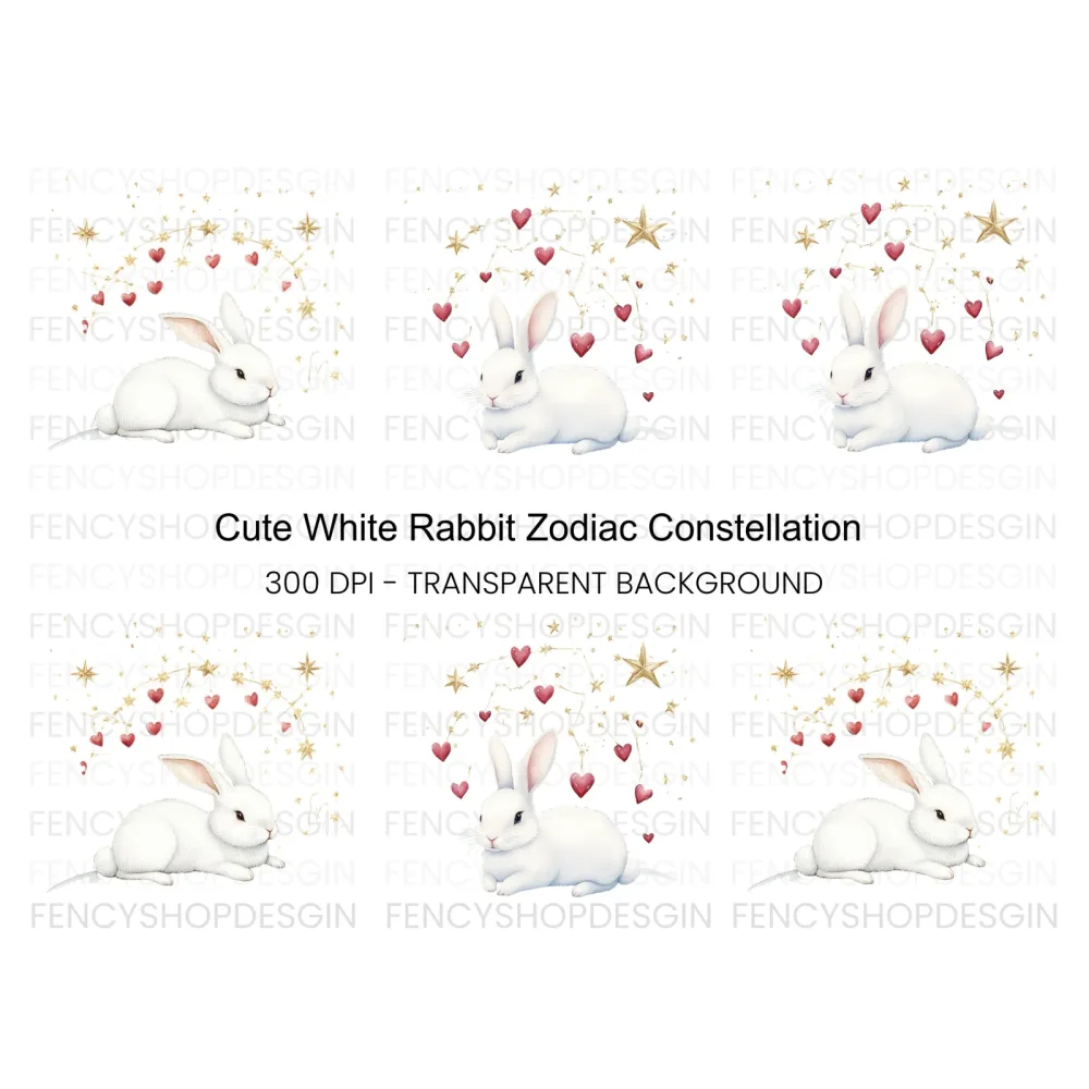 Cute Bunny with Star and Heart Clipart Bundle