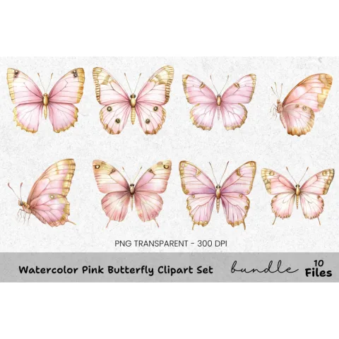 Pink Butterfly Clipart Bundle