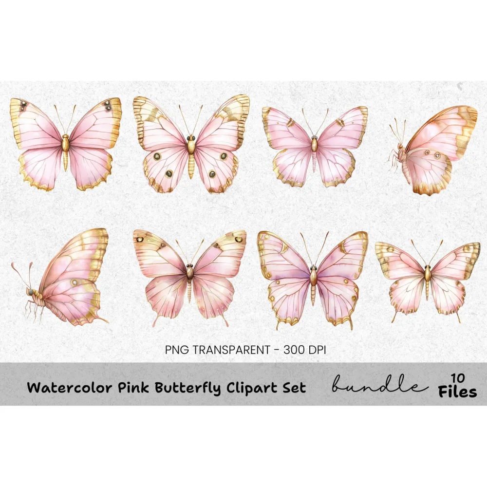 Pink Butterfly Clipart Bundle