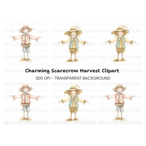 Adorable Scarecrow Duo Clipart Bundle