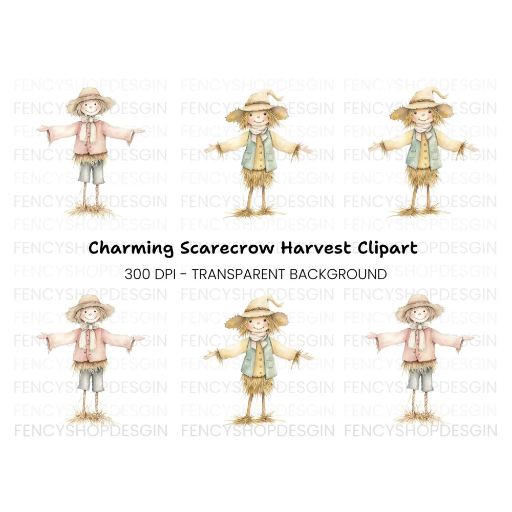 Adorable Scarecrow Duo Clipart Bundle
