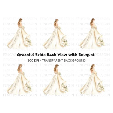 Beautiful Bride with Bouquet Clipart Bundle