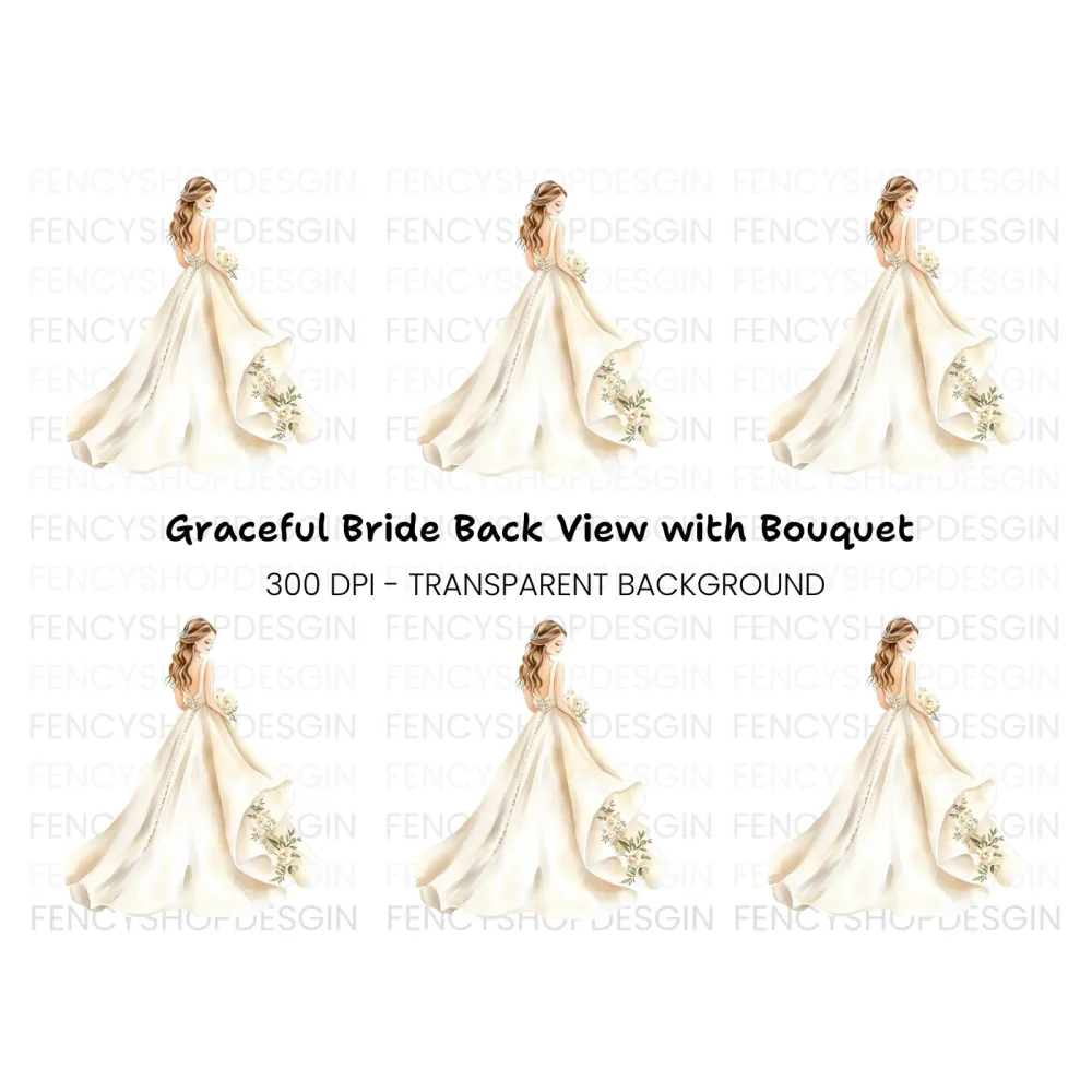 Beautiful Bride with Bouquet Clipart Bundle