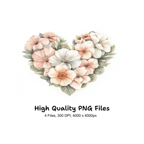 Floral Heart Clipart Bundle