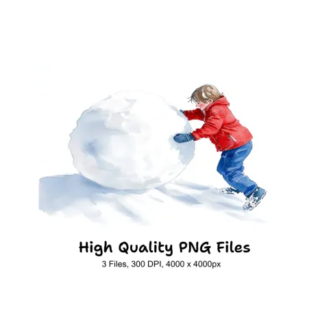 Boy Rolling Snowball Winter Clipart Bundle