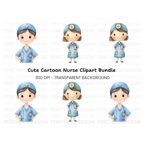 Cute Nurse Characters Clipart Bundle