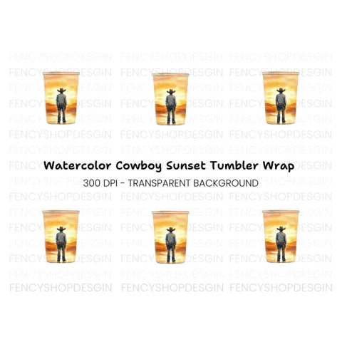 Lone Cowboy Sunset Tumbler Clipart Bundle