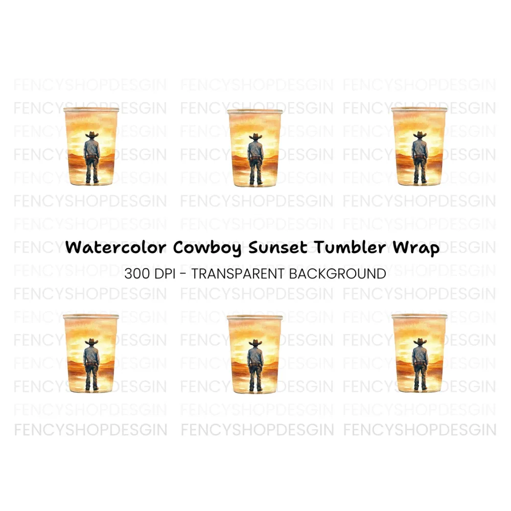 Lone Cowboy Sunset Tumbler Clipart Bundle