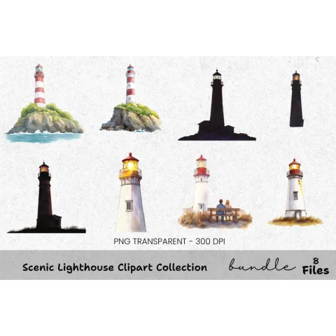 Scenic Lighthouse Clipart Bundle
