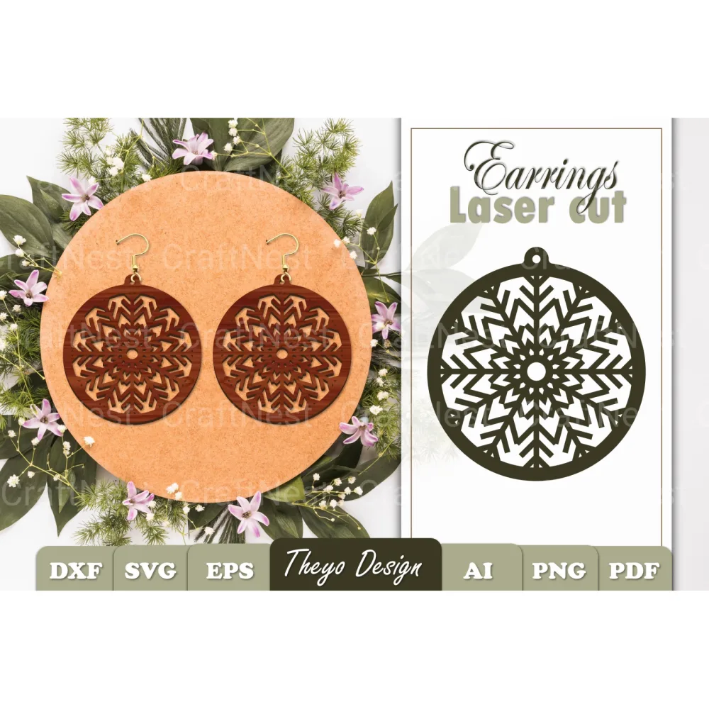 Snowflake Mandala Earrings SVG Bundle