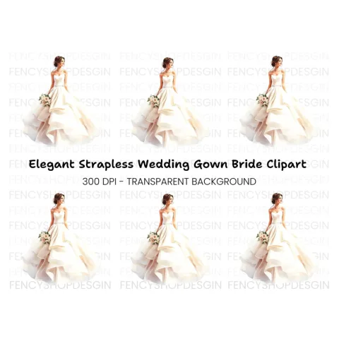 Elegant Bride in Strapless Gown Clipart Bundle