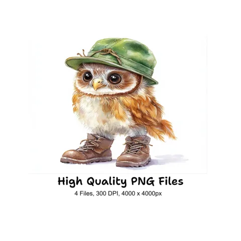 Baby Owls in Hats and Boots Clipart Bundle