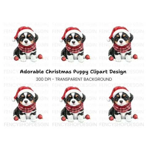 Festive Puppy Christmas Ornaments Clipart Bundle