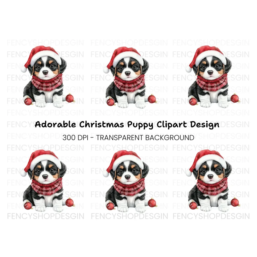 Festive Puppy Christmas Ornaments Clipart Bundle